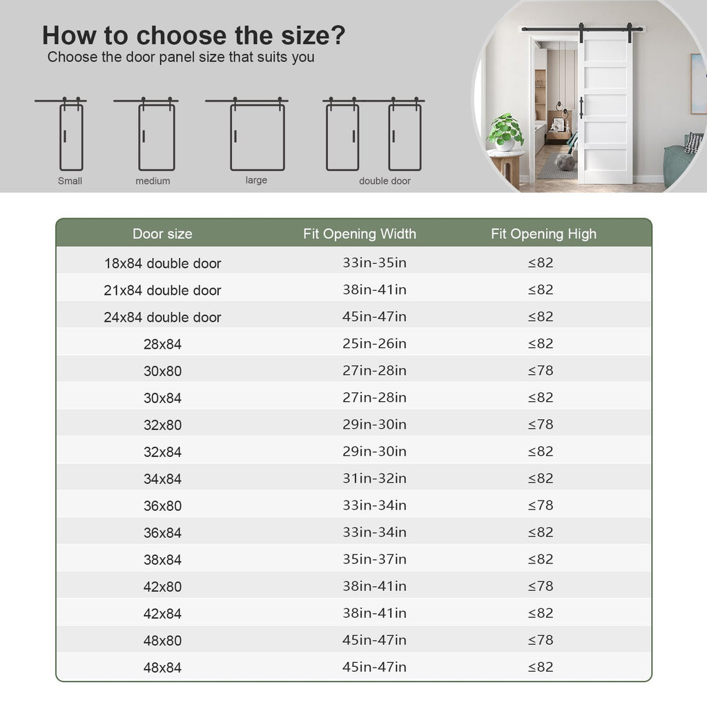 Fredbeck 32x84 inch White Barn Door with 5.5FT Sliding Door Hardware Kit Included & Handle,Solid,MDF,PVC Surface,DIY Assembly,5-Panel,Fit 29in-30in Opening