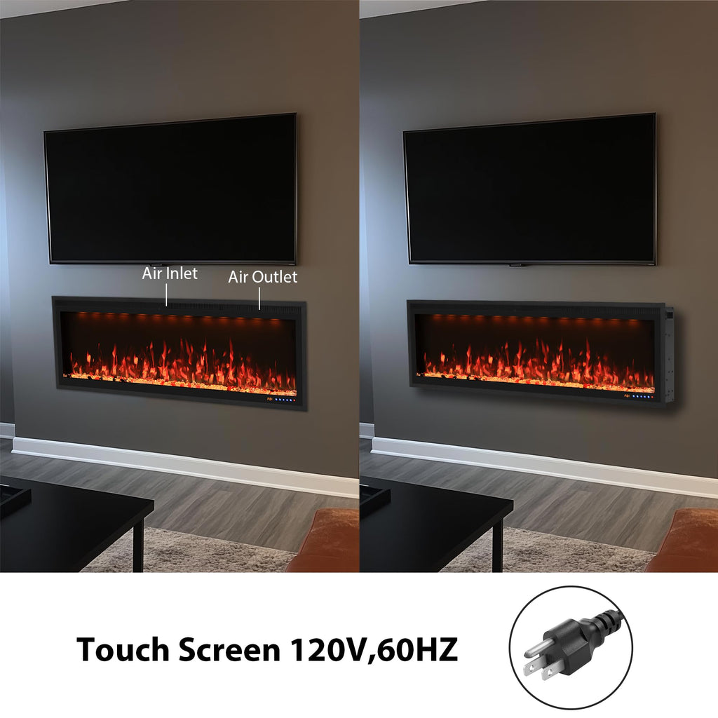 Valuxhome 50 inch Ultra-Thin Electric Fireplace Inserts, Built-in and Wall Mounting, Ultra-Narrow Frame and Lager Screen Vision with 13 Flame x 13 Ember Bed x 3 Top Light Colors, High/Low Temperature