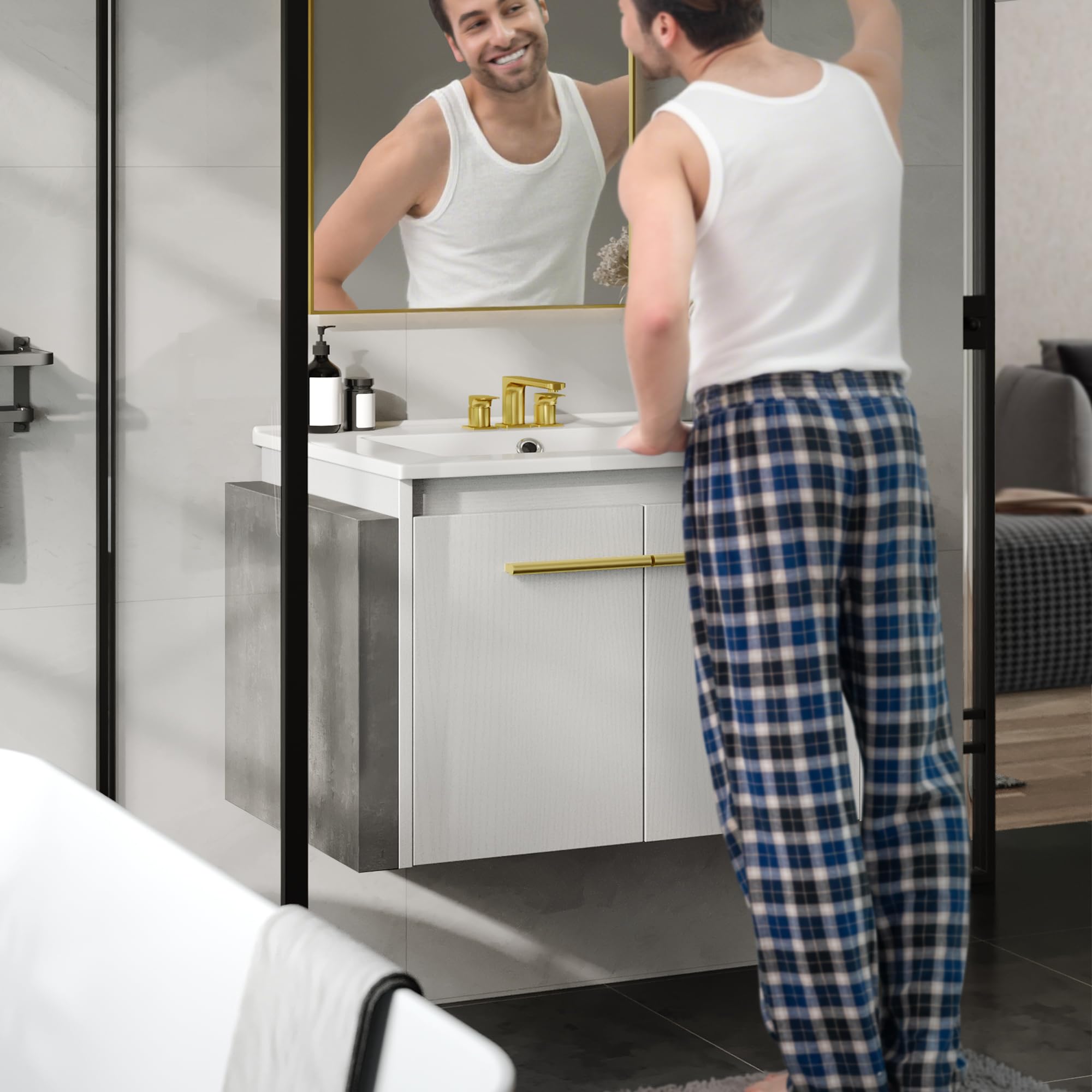 YITAHOME Bathroom Vanity 24 Inch White Soft-Closing Double Extra Large Doors Bathroom Floating Modern Vanity