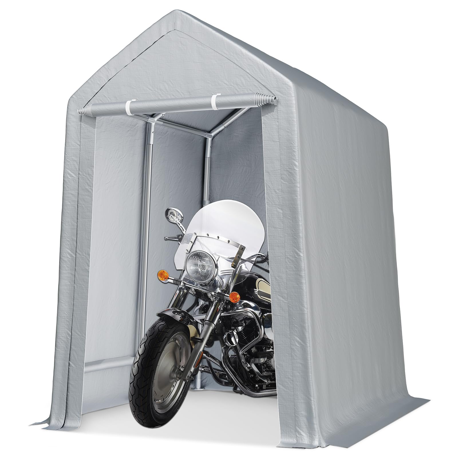ACONEE Portable Shed Outdoor Storage Shelter, 12x12 FT Heavy Duty Storage Shed, Waterproof Storage Tent Tarp Sheds with Roll-up Zipper Door for Motorcycle, Bike, Garden Tool, Grey