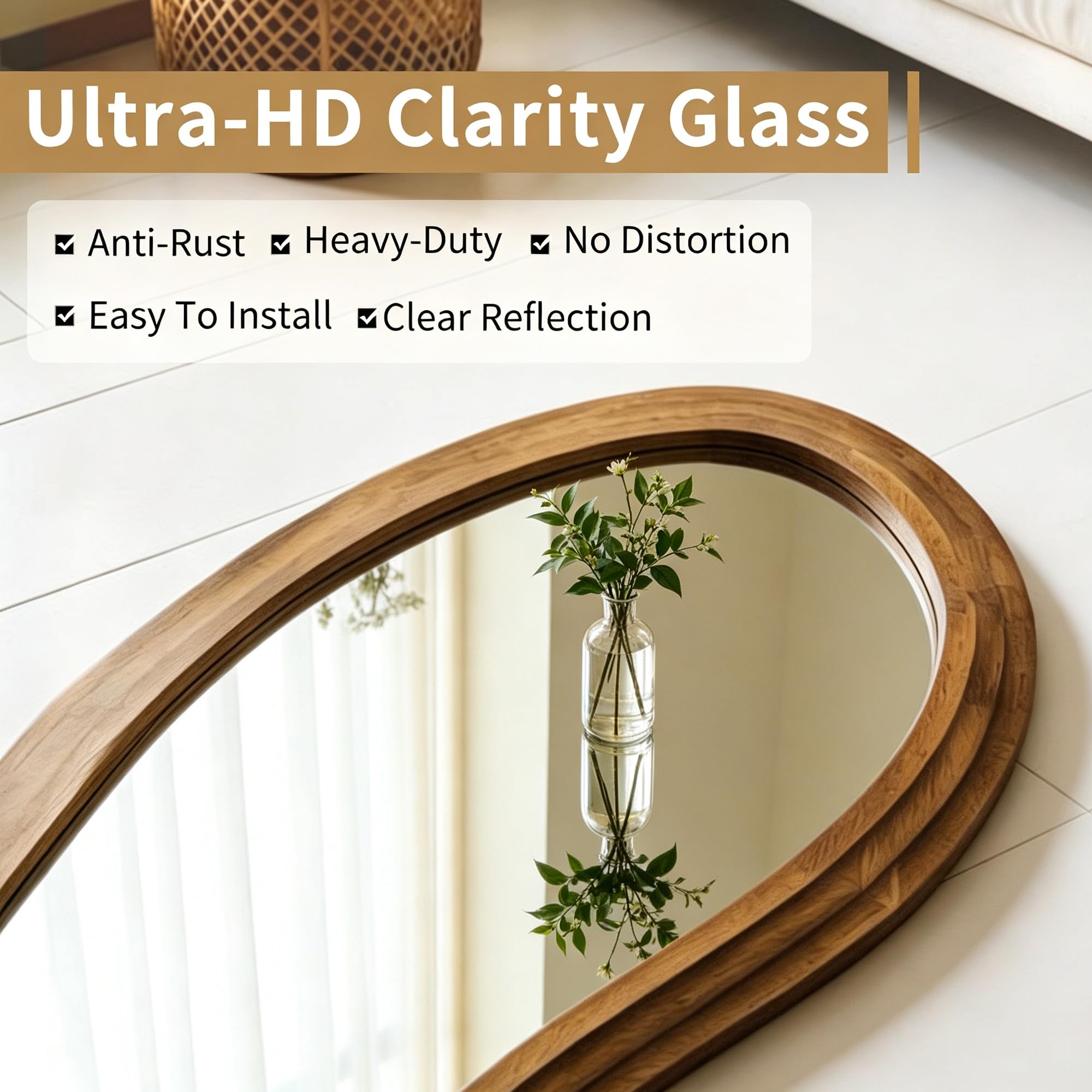 DAOYIJIAJU Irregular Floor Mirror, 67"x31.5" Large Wavy Mirrors with Triple Layer Solid Wood Frame, Premium Asymmetrical Full Length Mirror for Living Room Entryway Hallway Bedroom, Leaning/Hanging
