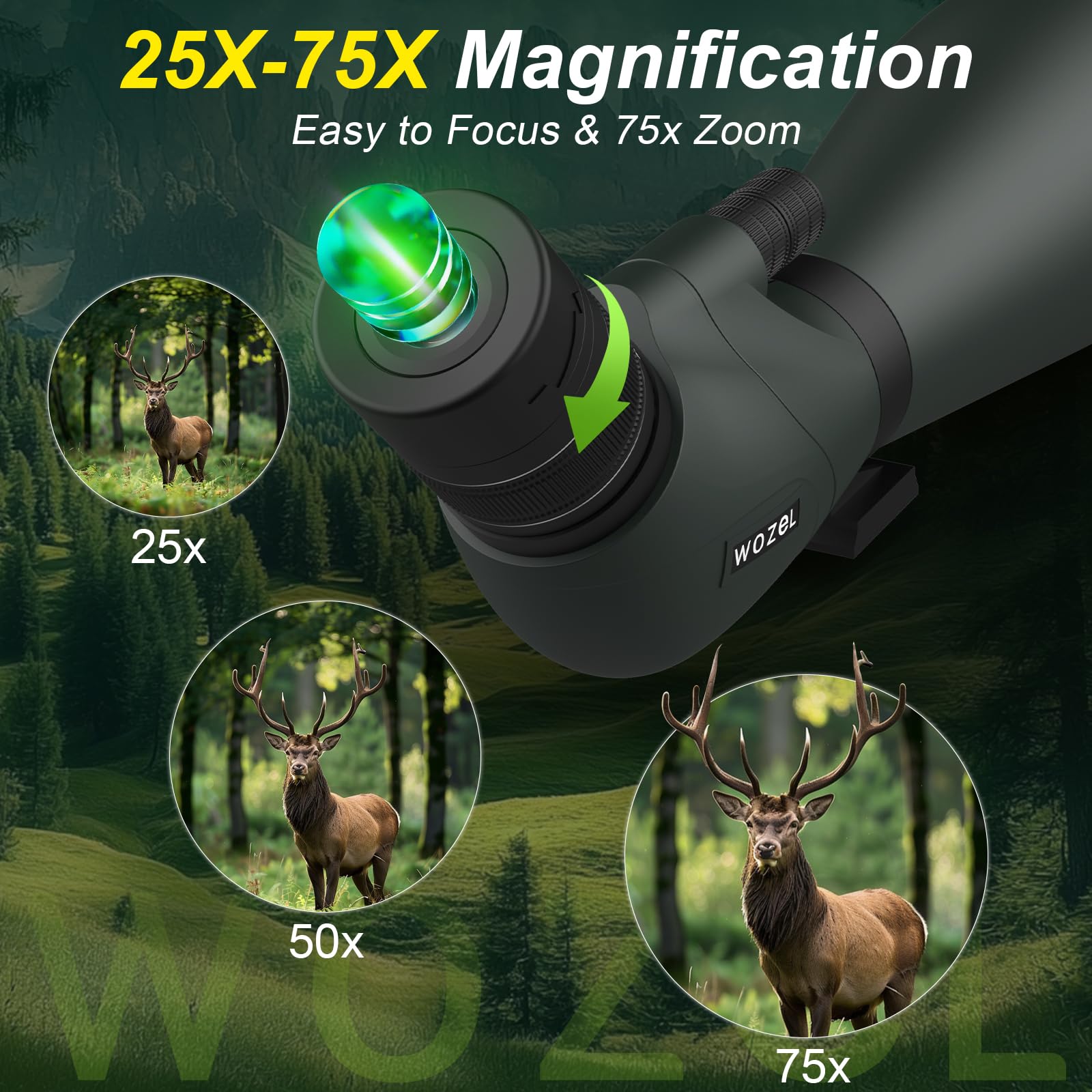 WOZEL 25-75x100mm HD Spotting Scope - 45 Degree Angled BAK4 Prism High Definition Waterproof Spotter Scope for Bird Watching Target Shooting Hunting Wildlife Viewing with Carrying Bag