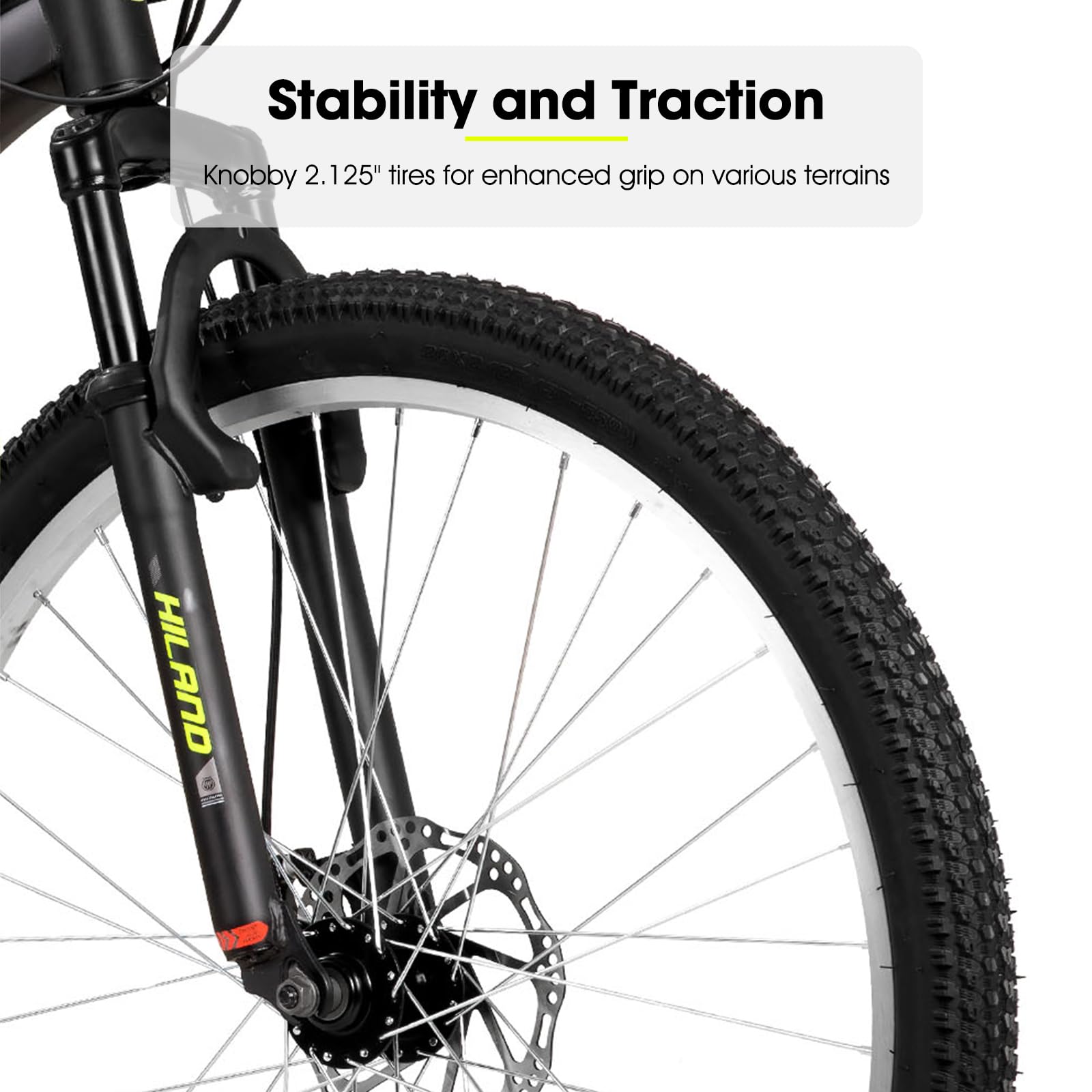 HH HILAND Mens and Womens Mountain Bike, 26 Inch 18 Speed Mountain Bicycle with Dual Disc Brake, Front Suspension Fork, High Carbon Steel Frame Urban Commuter Bike for Adults, Black Yellow