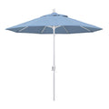 California Umbrella 9' Round Aluminum Market Umbrella, Crank Lift, Push Button Tilt, White Pole, Air Blue