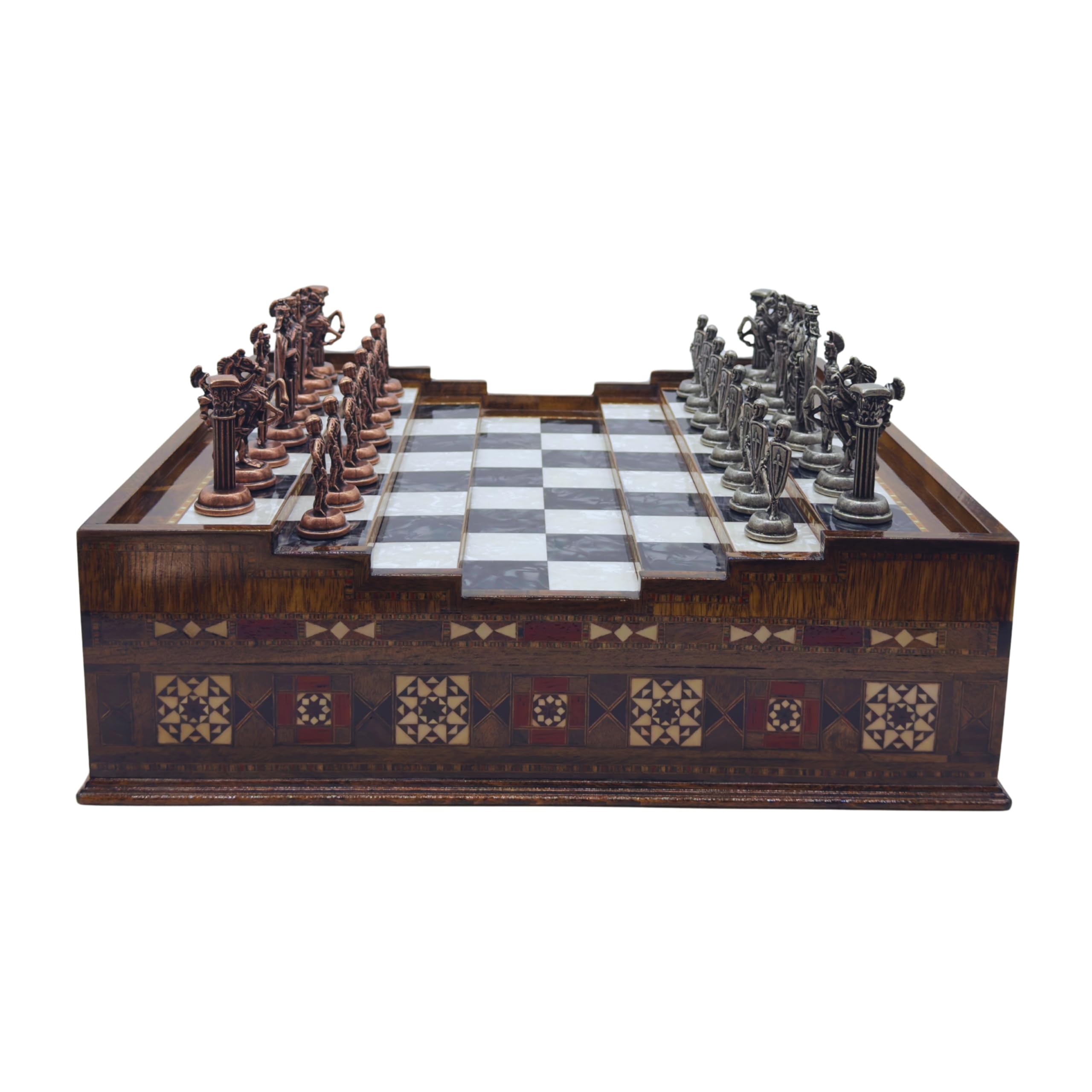 Luxury Handmade Wooden Chess Set with Storage Drawers – Large Walnut & Rosewood Chess Board with Weighted Metal British Pieces – Chess Set for Adults, Men & Dad