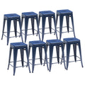 Sweetcrispy Metal Bar Stools Set of 8, 24 Inch Stackable Restaurant Classic Trattoria Metal Chairs, Backless Counter Height Barstool Chairs for Dining Room, Kitchen Island, Indoor Outdoor Use, Blue