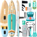 Niphean (Extra Large) Inflatable Paddle Board, SUP for 2+1 People/Family 500lbs Capacity Stand Up Paddle Board with SUP Accessories, StabilTrac Fin Non-Slip Paddleboard for Adults-Classic Wood