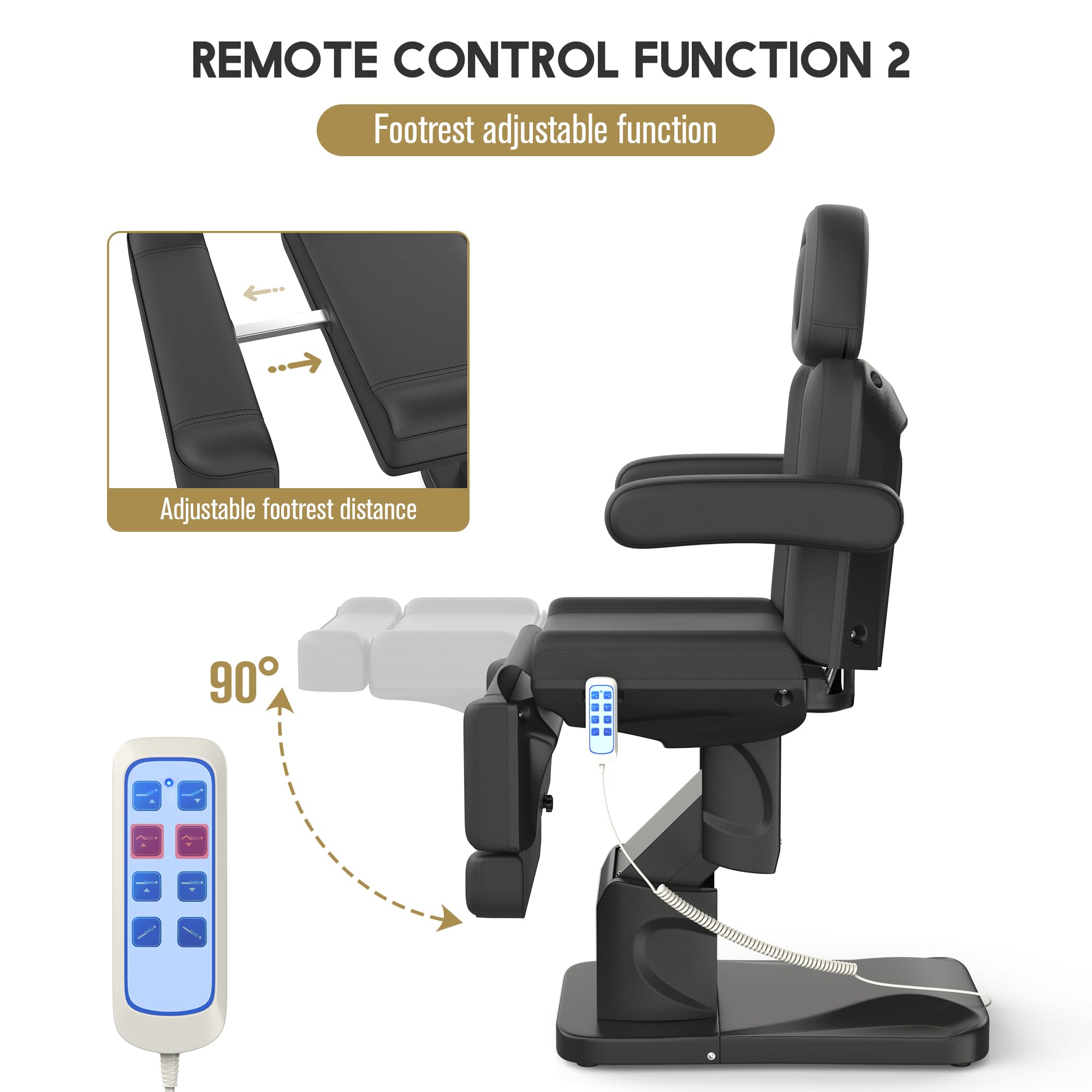 Dolonm 4 Motor Electric Chair/Bed, Aluminum Hydraulic System for Medical Treatment Exam, Facial, Spa, Eyelash, Tattoo, Podiatry Treatment Beauty Massage, Hand Remote Controlled Adjustable - Black