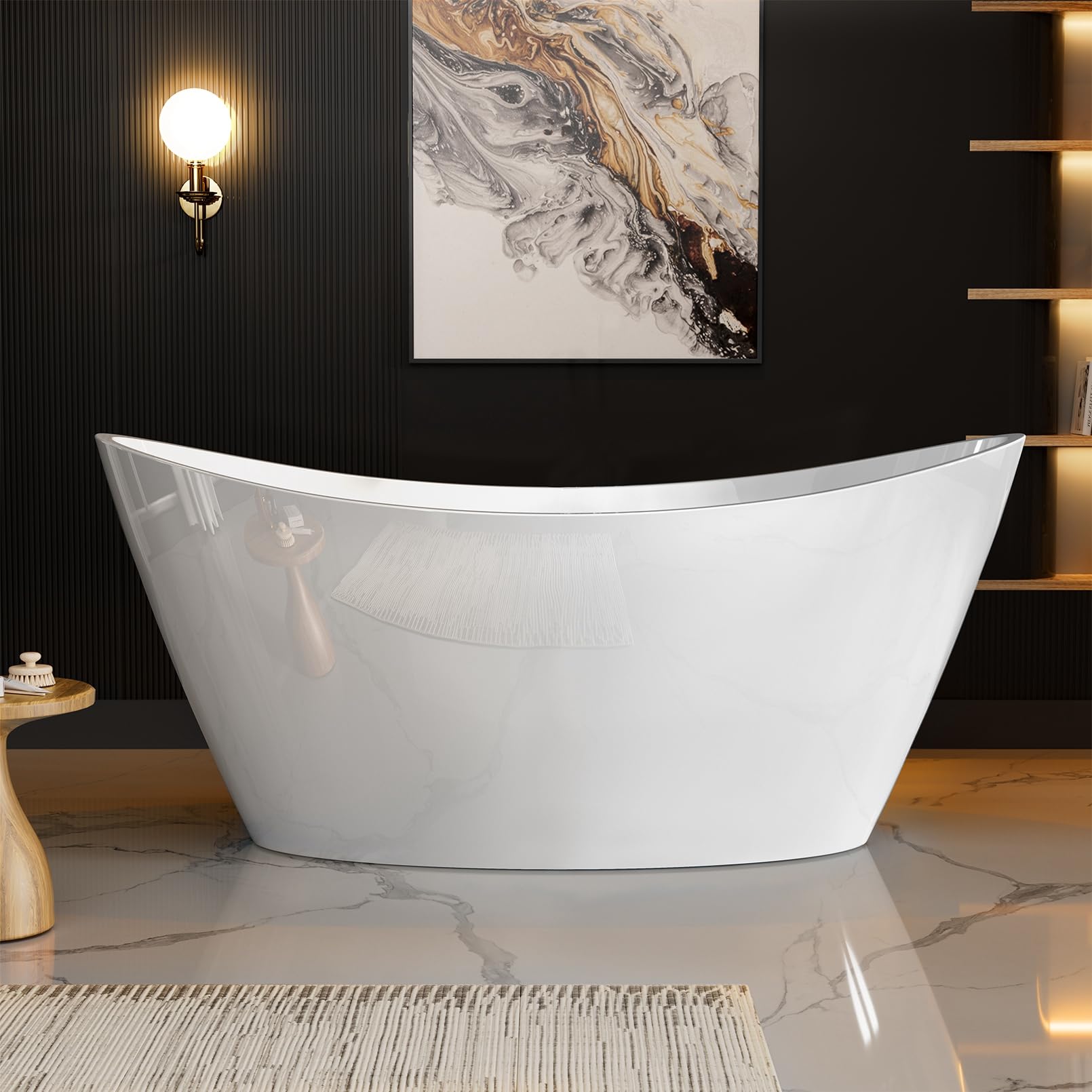 Empava 67" Luxury Freestanding Soaking Bathtub - Modern Oval Spa Tub for Deep Relaxation & Master Bathroom Sanctuary, High-Gloss Acrylic with Brushed Nickel Overflow and Drain, cUPC Certified