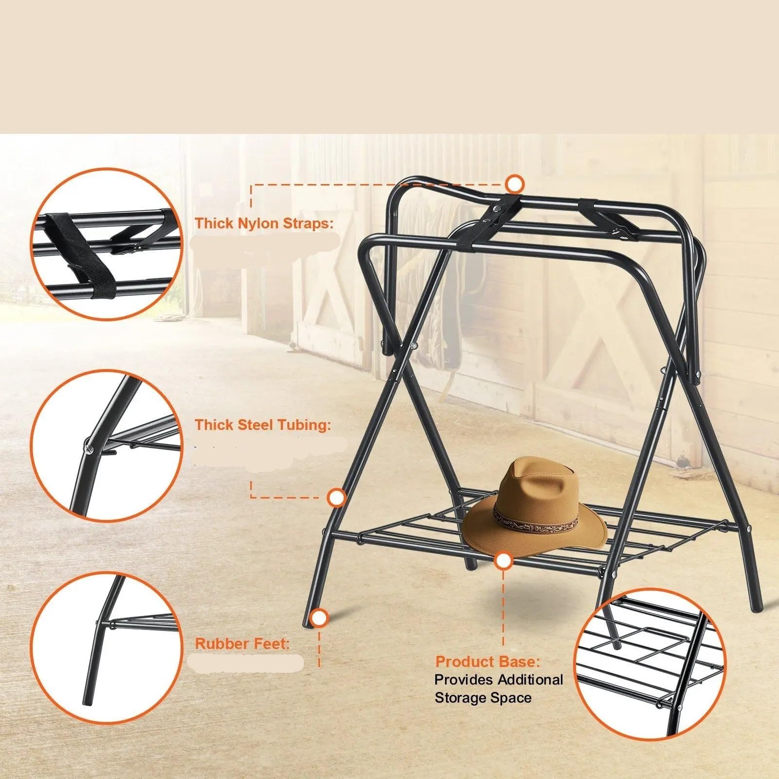 CHYLMAPHEN 1pc Folding Saddle Rack Portable Freestanding Horse Saddle Stand 132 LBS for Horses Blanket Stall Supplies Accessories