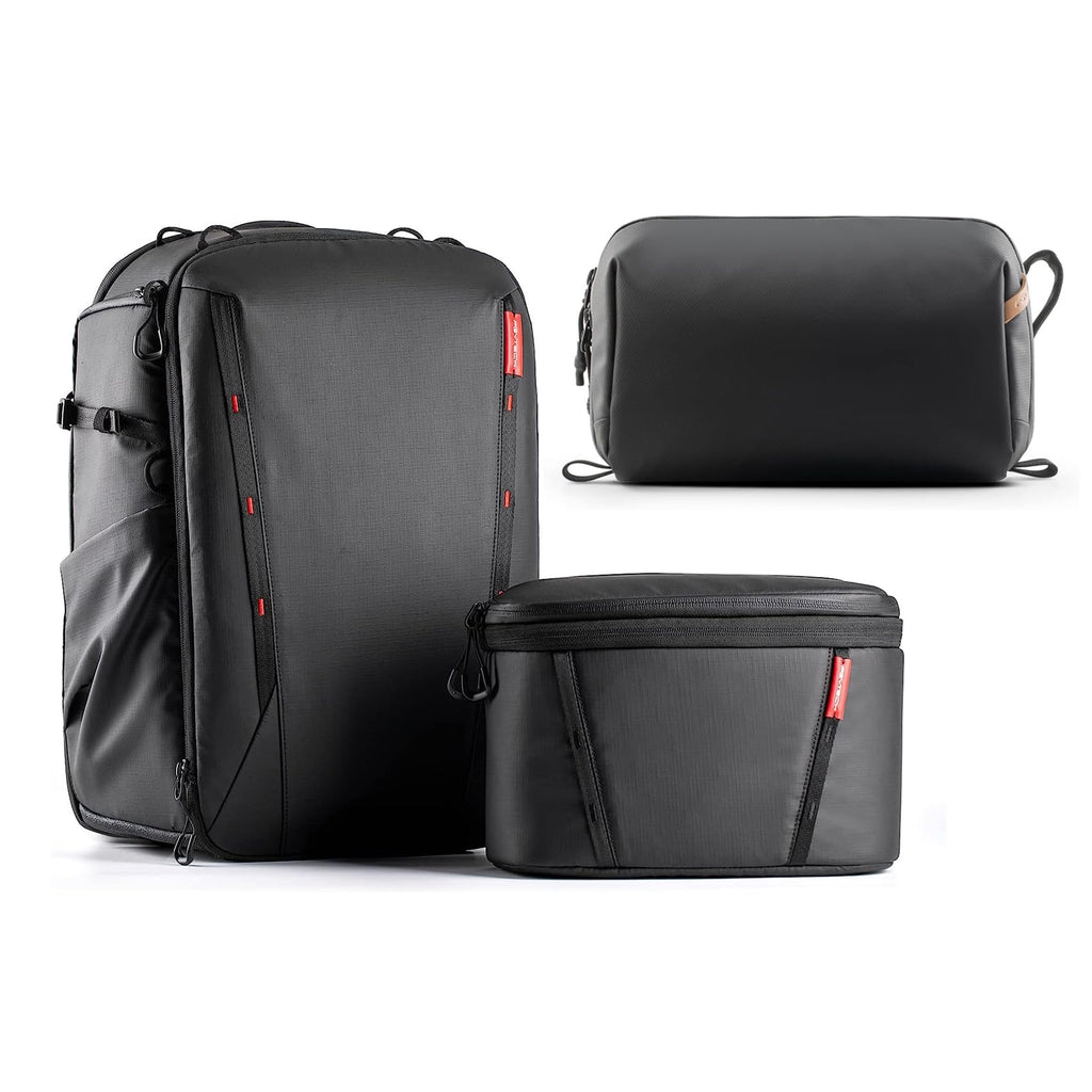PGYTECH OneMo 2 25L-33L Camera Backpack with Shoulder Bag+Wash Pouch Hanging Toiletry Bag for Men, Waterproof Dopp Kit Travel Makeup Bag Organizer for Toiletries & Cosmetics, Black