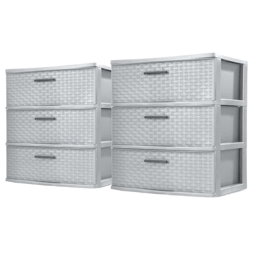Sterilite 2-Pack 3-Drawer Wide Weave Tower, Storage Closet Organizer, Cement - Plastic Drawers and Containers for Bedroom, Cabinet, Clothes, Dresser, and Kitchen Pantry Organization