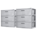 Sterilite 2-Pack 3-Drawer Wide Weave Tower, Storage Closet Organizer, Cement - Plastic Drawers and Containers for Bedroom, Cabinet, Clothes, Dresser, and Kitchen Pantry Organization