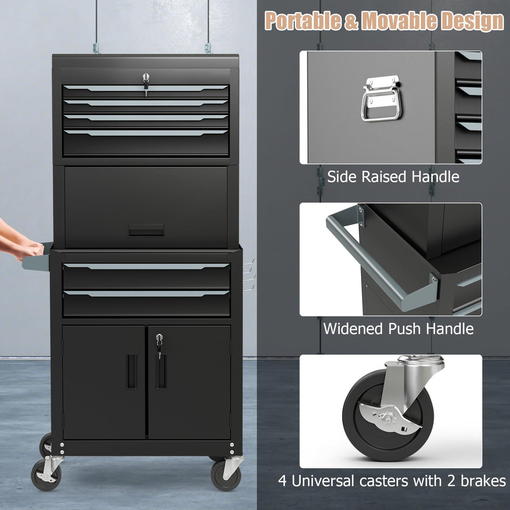ERGOMASTER Large Rolling Tool-Chest Dentproof with 6 Drawers Heavy Duty Tool-Cabinet on Wheels Lockable and Lock System for Garage Workshop(28 x 13 x 53''-Black)