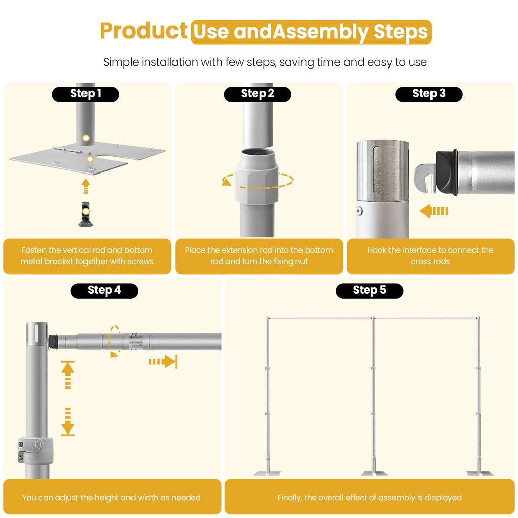 Jiang&Rong 10ft x 20ft Adjustable Backdrop Stand Kit - Heavy Duty Pipe and Drape Stand for Photo Studio, Booth, or Photography Backgrounds