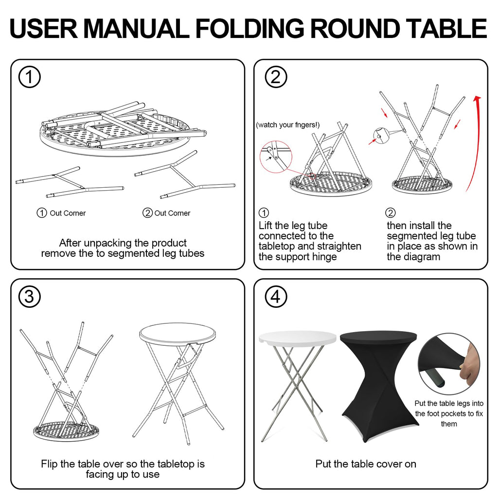 HTVSHEE 2 Set 32" High Top Table Round Folding Cocktail Tables with Removable Legs & 2 Stretch Covers White Tall Bar Table for Wedding Party Patio Events