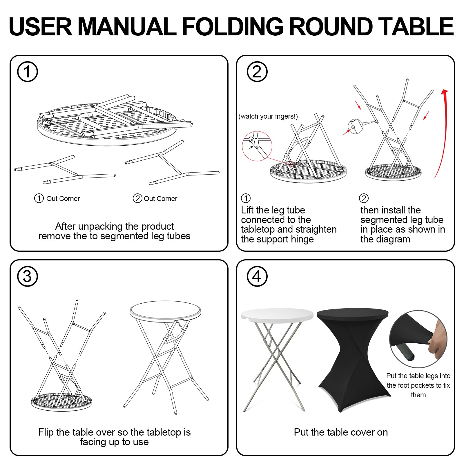 HTVSHEE 2 Set 32" High Top Table Round Folding Cocktail Tables with Removable Legs & 2 Stretch Covers White Tall Bar Table for Wedding Party Patio Events