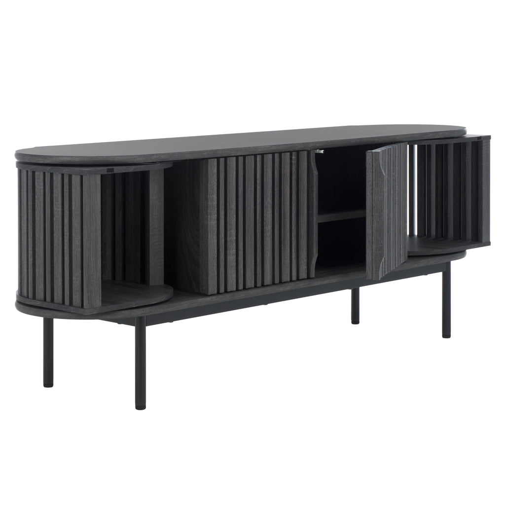 SAFAVIEH Enid TV Stand for up to 65" Flatscreen – Distressed Black, 4 Doors with Interior Storage, Cabinet Style Entertainment Media Console (MED9639E)