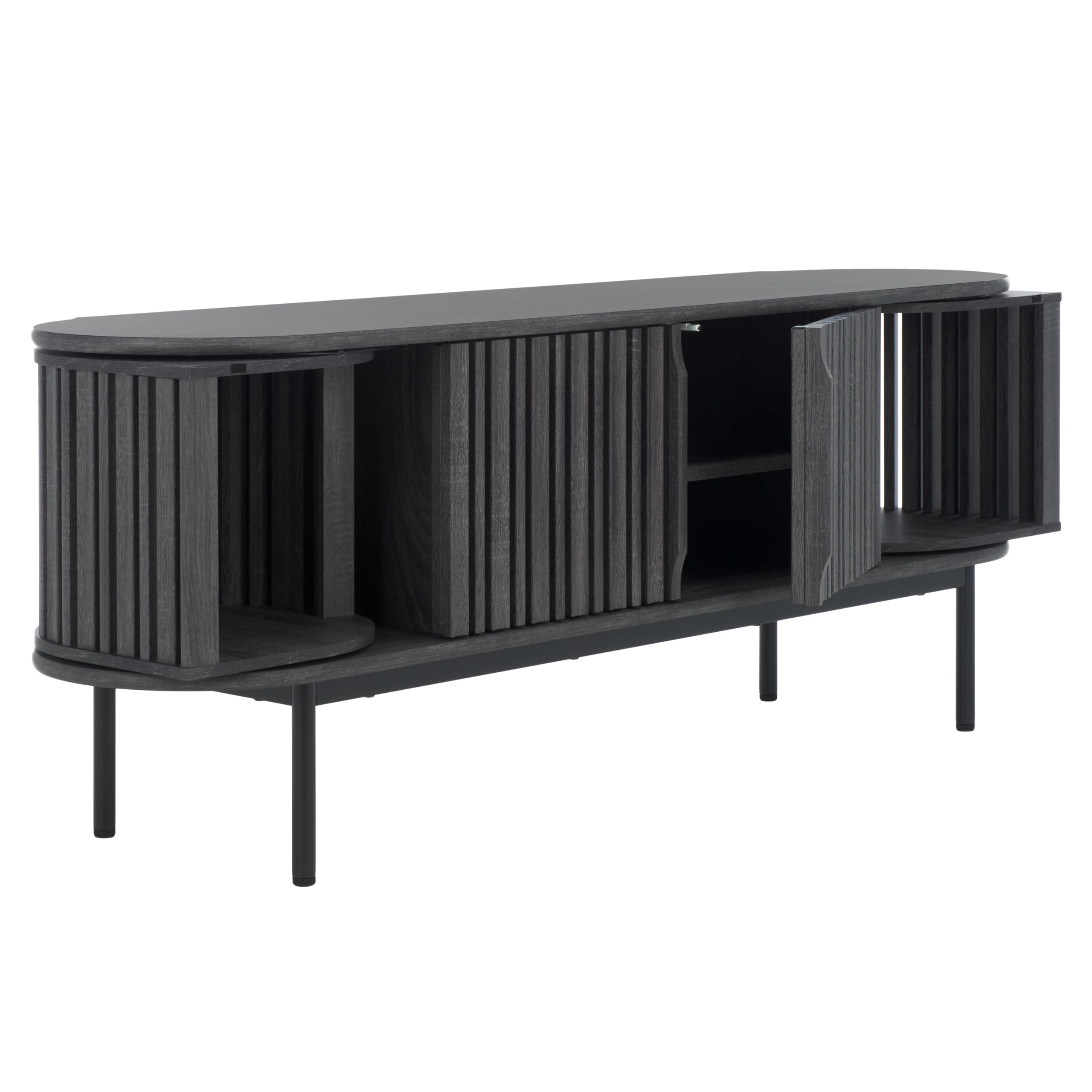 SAFAVIEH Enid TV Stand for up to 65" Flatscreen – Distressed Black, 4 Doors with Interior Storage, Cabinet Style Entertainment Media Console (MED9639E)