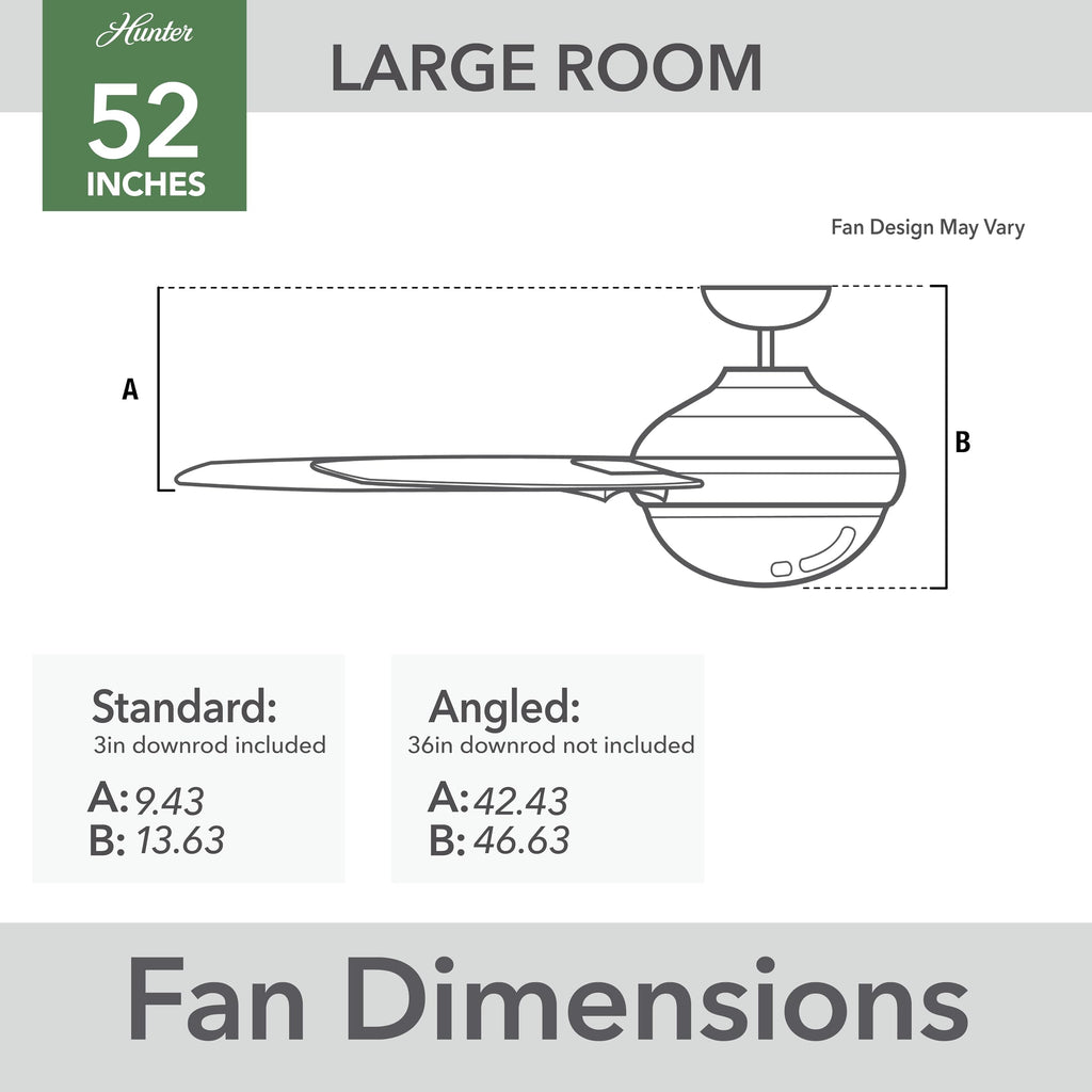 Hunter 52 inch Outdoor or Indoor Ceiling Fan with LED Light and Remote Control - White Ceiling Fan, Standard Mount, 4 Blades, For Patio, Porch, Garage, or Living Room - Dempsey 59252, Fresh White