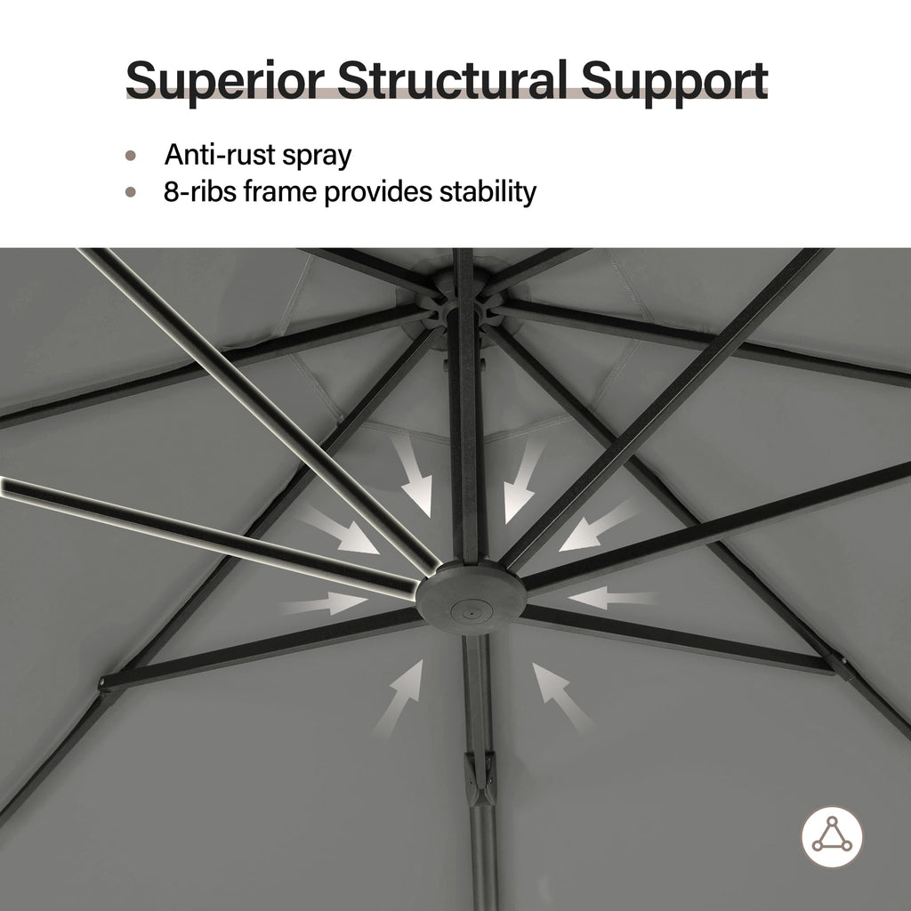 LAUSAINT HOME Outdoor Patio Umbrella with Base included, 12 FT Deluxe Curvy Cantilever Umbrella Heavy Duty Offset Hanging Umbrella with 360° Rotation for Market, Pool, Garden, Backyard, Deck (Grey)
