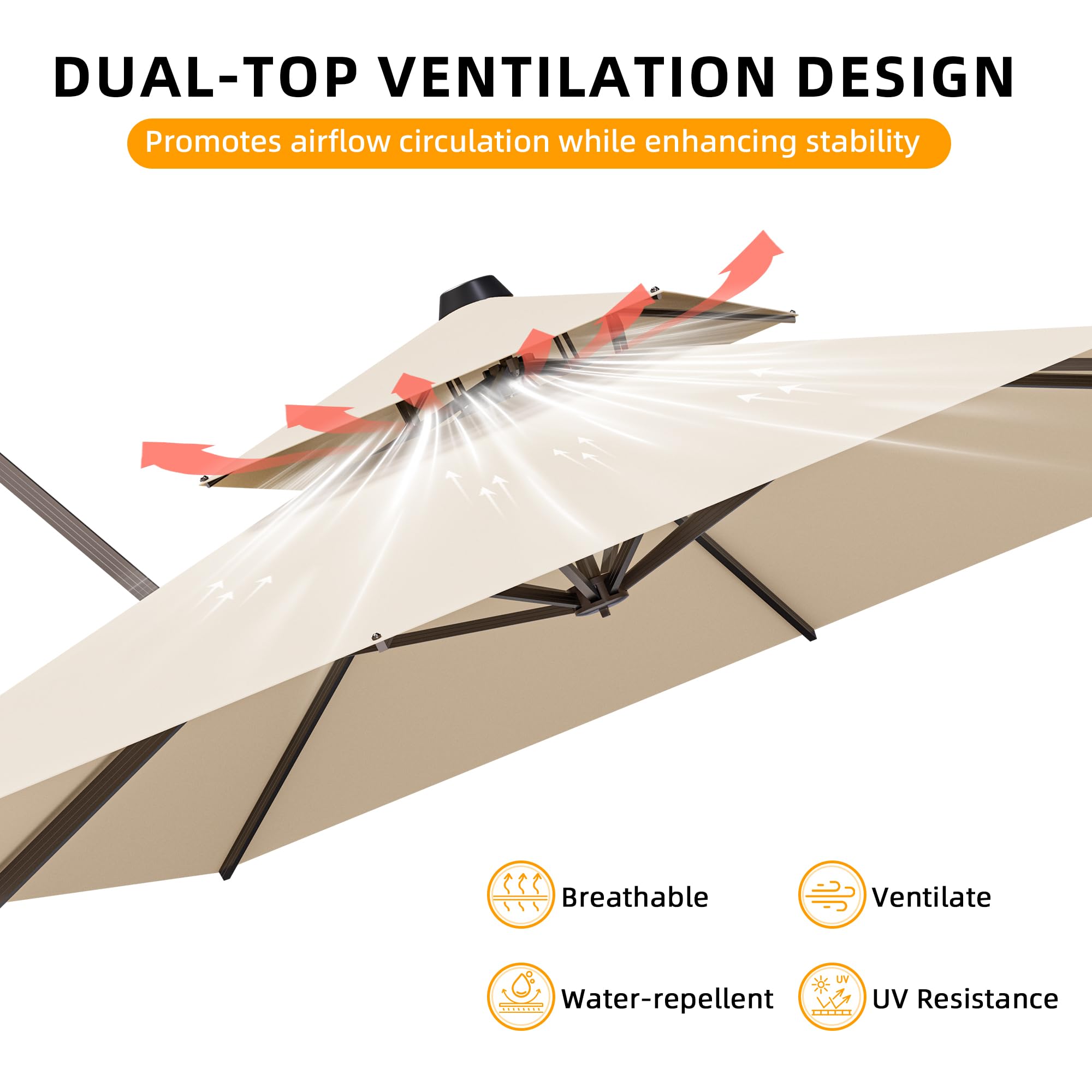 ZLACUIU 10x13FT Cantilever Outdoor Patio Umbrellas, Double Top Large Rectangle Umbrella, Heavy Duty 360° Rotation Offset Outdoor Sun Shade Umbrella for Garden Deck Pool Backyard Patio, Beige