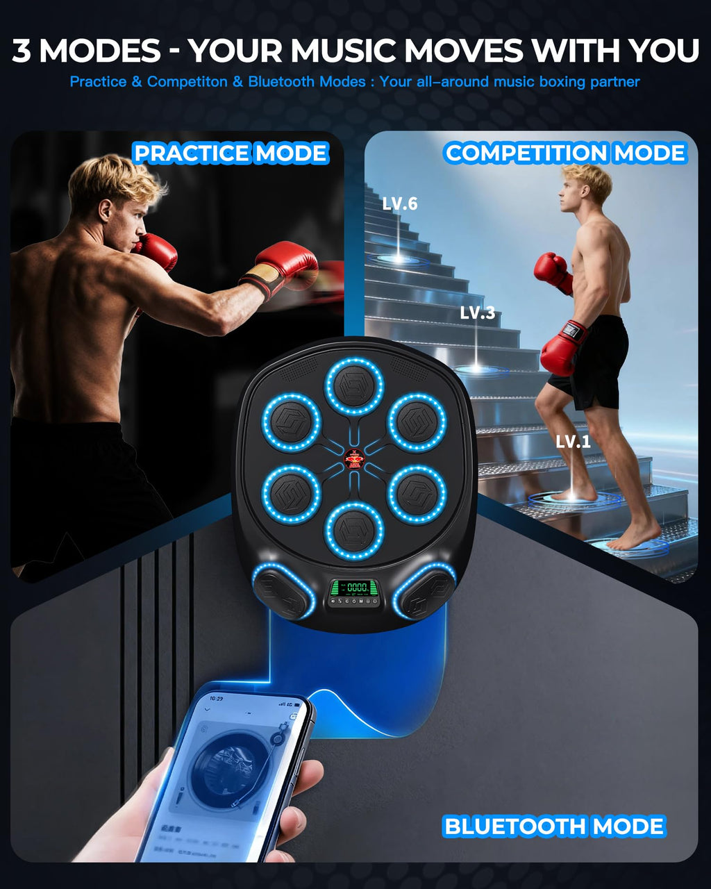 Yifengox New Smart Music Boxing Machine & Interactive Punching Trainer | 8-Target with LED Rhythm Lights & Wall Mount | Home Workout & Fun for Adults/Kids, Ideal Gift