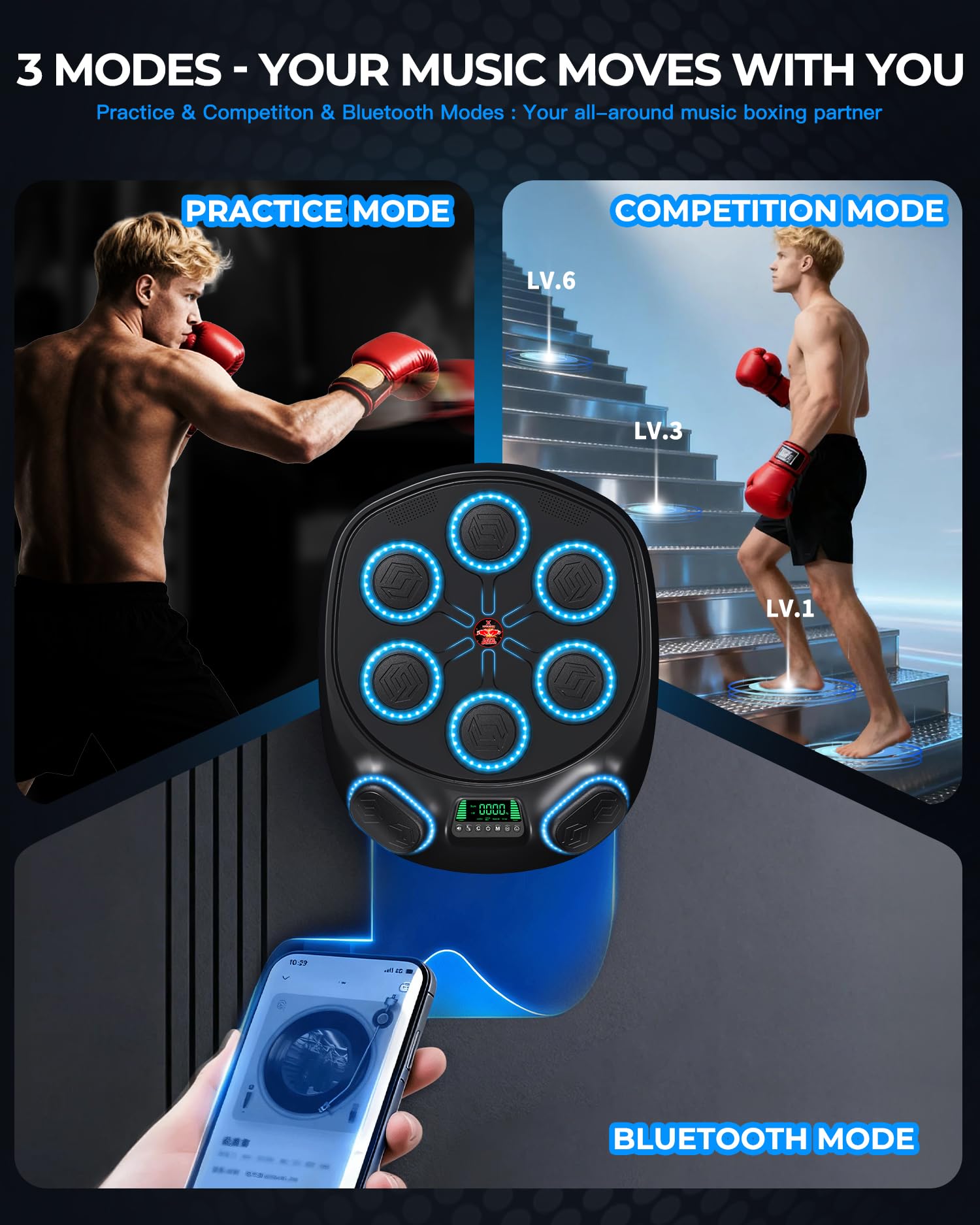 Yifengox New Smart Music Boxing Machine & Interactive Punching Trainer | 8-Target with LED Rhythm Lights & Wall Mount | Home Workout & Fun for Adults/Kids, Ideal Gift
