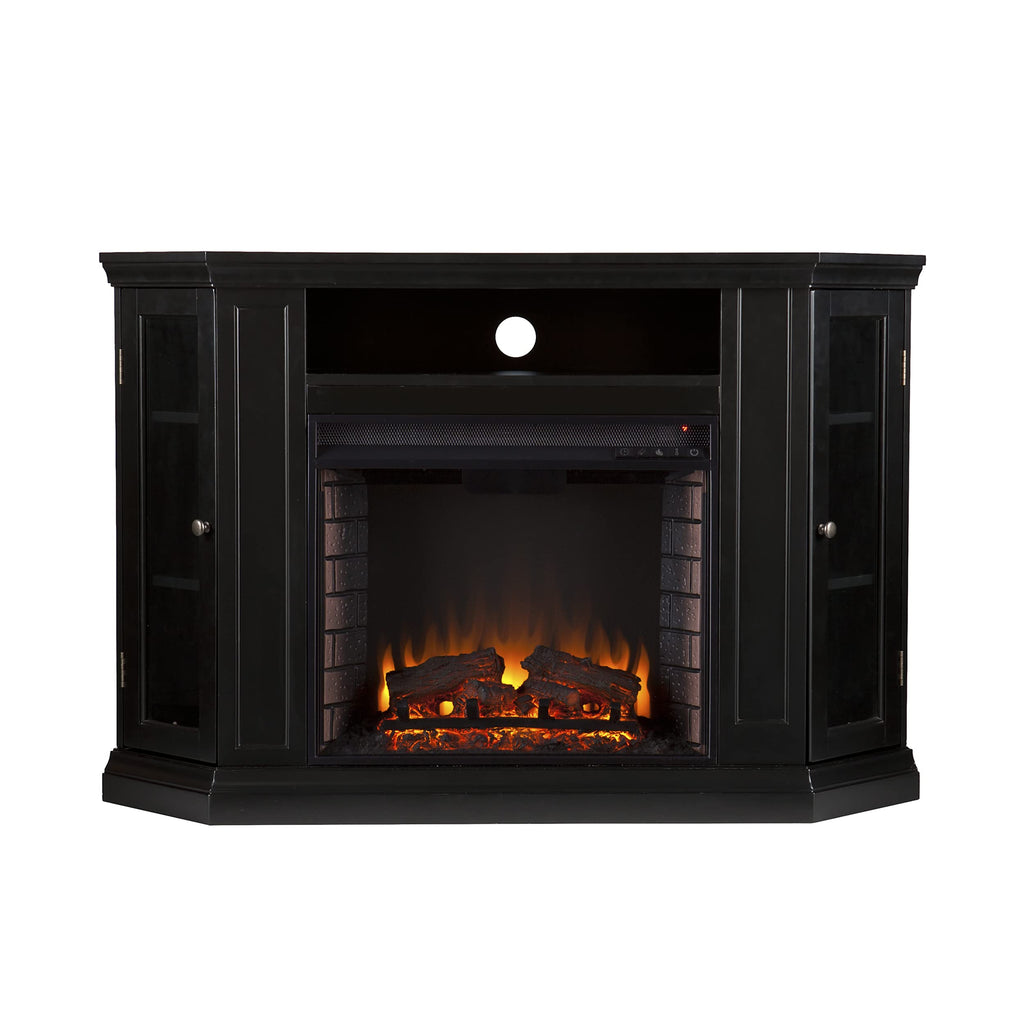 SEI Furniture Claremont Convertible Corner Electric Fireplace Media Stand with Storage, Black