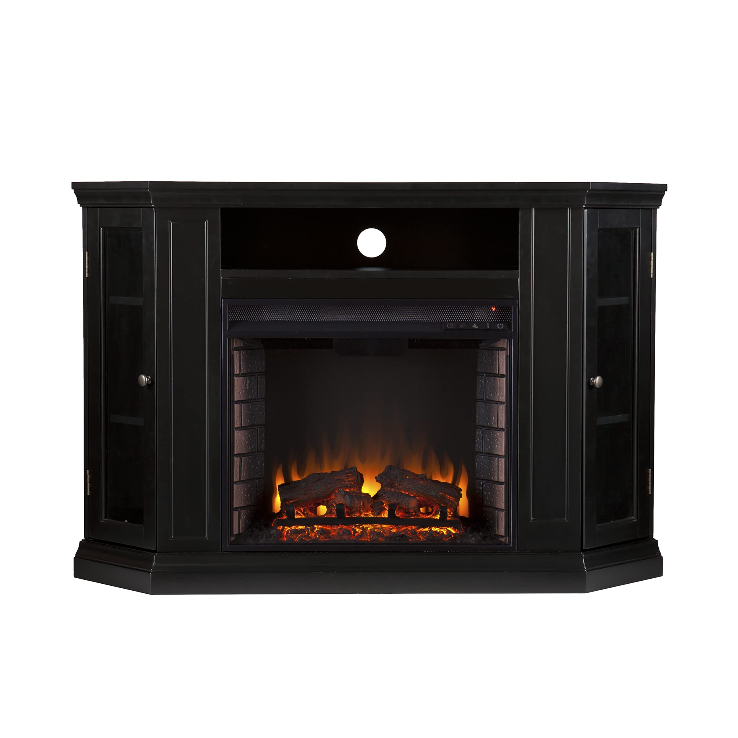 SEI Furniture Claremont Convertible Corner Electric Fireplace Media Stand with Storage, Black