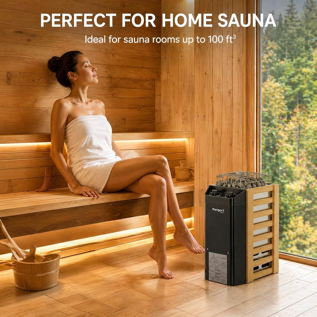 Mangoct 2KW 110V Sauna Heater with Plug, Electric Sauna Heater, 3h Timer for Small Sauna Rooms (100 Cu.Ft.), Dry Sauna Heater, No Wiring Needed Sauna Stove