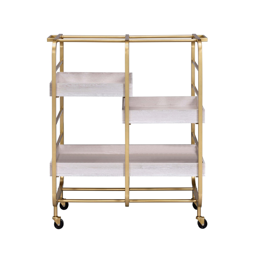 agnixnaf Serving Cart, with 3 Adjustable Trays, 4 Smooth Rolling Casters, Gold and White Wash, Easy to Maintain, for Living Room, Dining Room