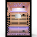 OUTEXER 2 Person Infrared Sauna Room Far Infrared Saunas Home Canadian Hemlock Indoor 2100W Low-EMF Dry Saunas with Oxygen Bar 7 Color Therapy 53.1 * 47.2 * 74.8inch