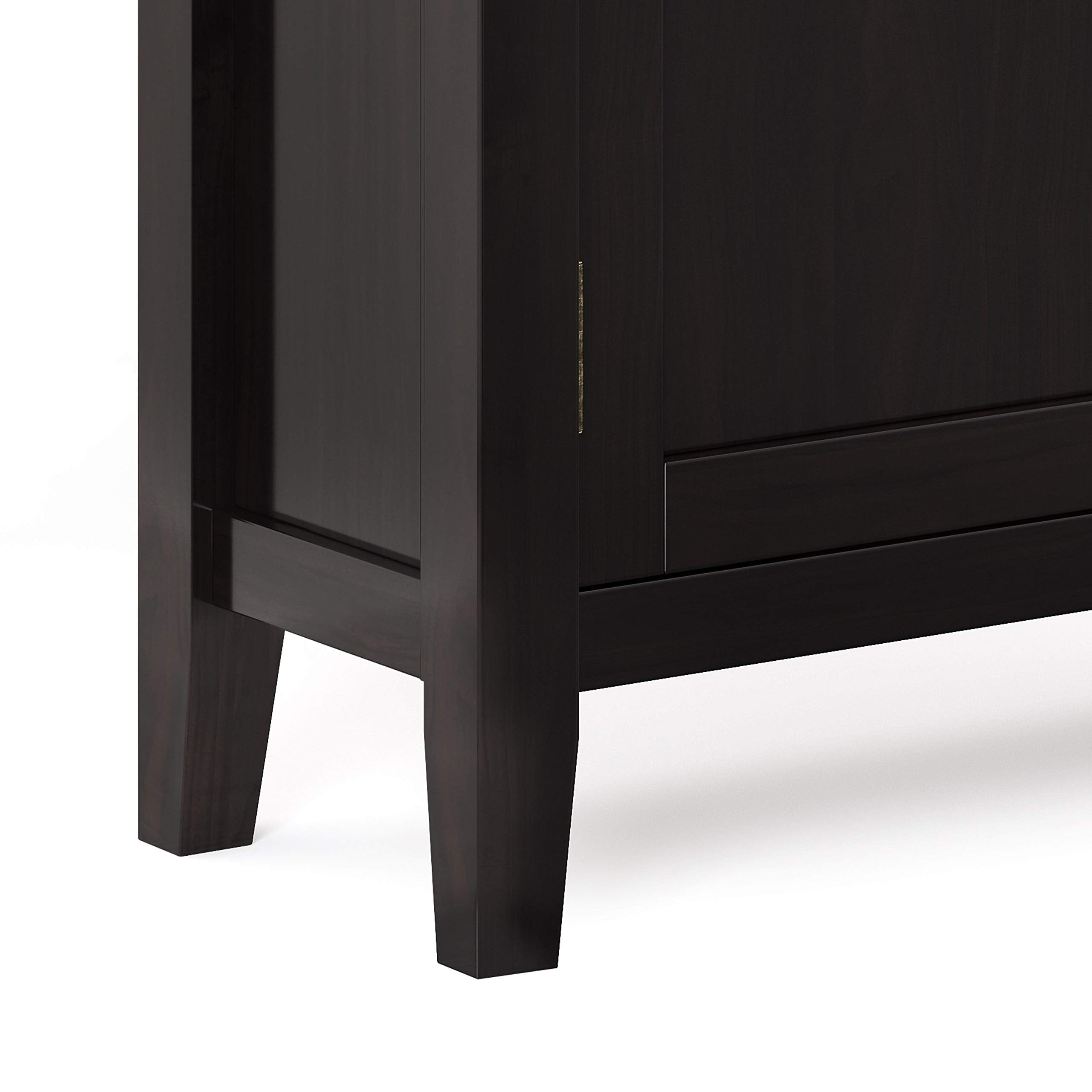 SIMPLIHOME Redmond Storage Cabinet - 32 inch Wide Solid Wood 2-Shelf Low Storage Cabinet in Hickory Brown, Transitional Accent Cabinet for Entryway with Adjustable Shelves and Tapered Legs