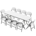 Elevon Folding Table Set with 10 White Folding Chairs,8 Feet Heavy Duty Fold-in-Half Utility Table Sets for Picnic, Event, Training, Outdoor Activities, at Home and Commercial Use