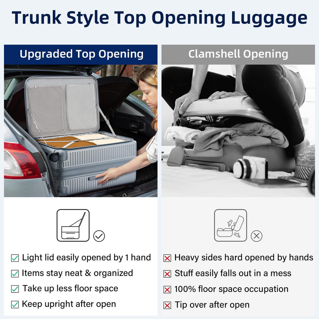 HanTrip Hard Shell Suitcases 28 Inch Large Checked Luggage with Spinner Wheels Cup Holder, Expandable Check in Luggage Lightweight Top Opening Luggage Big Rolling Suitcase with Lock, Silver