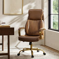 HULALA HOME Executive Office Chair, Adjustable Airbag Lumbar Support, Modern Leather Ergonomic Office Chair with Padded Armrests, Tilting & Swivel, Camel and Gold