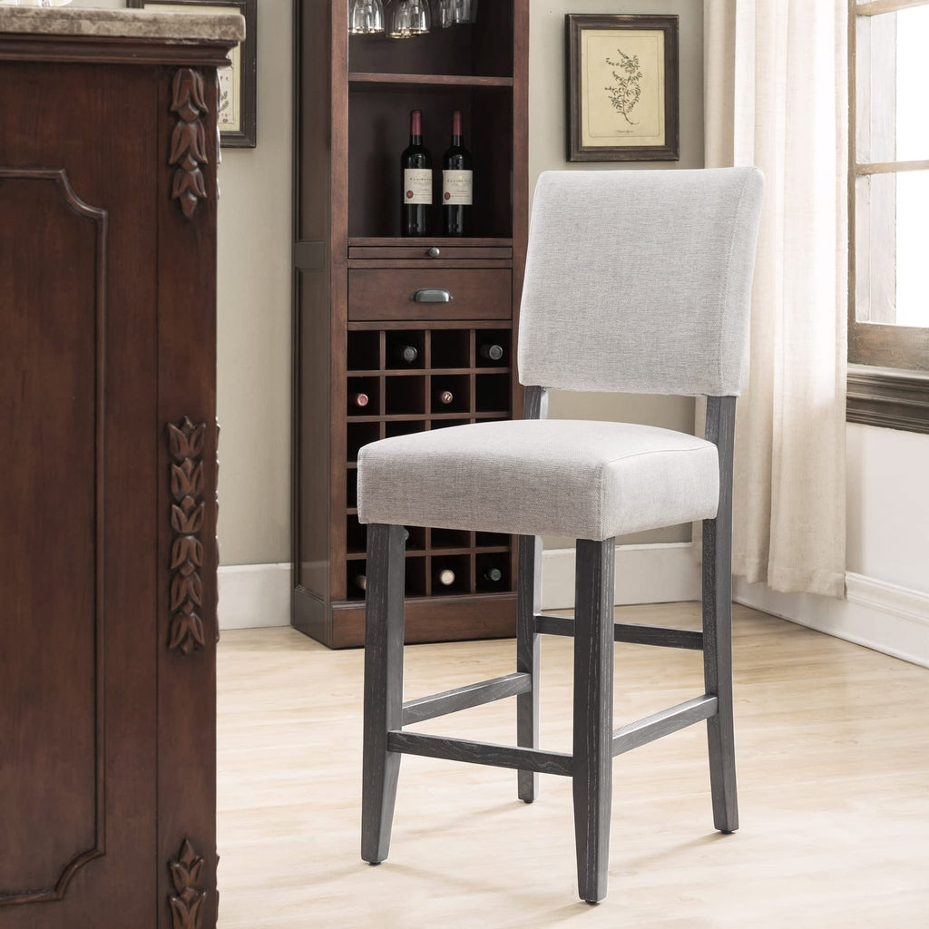 Leick Home Brax Counter Height Stool with Upholstered Back and Wood Base – Set of 4 for Elevated Kitchen Counters, High Top Tables, and Bars – Modern Chairs in Blackbean and Heather Gray, 214932