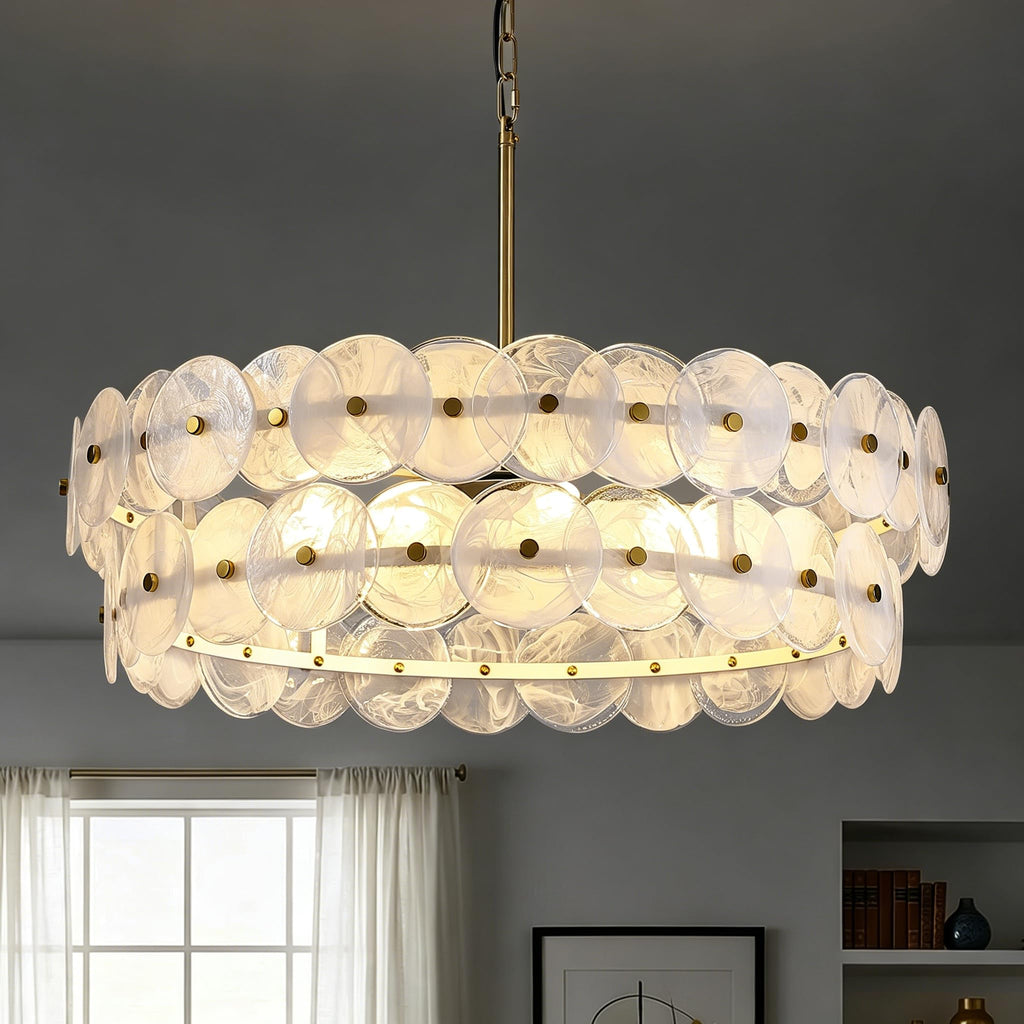 APBEAMLighting 30.3'' Cloud Glass Chandelier Modern, Gold Chandeliers Elegant, Dimmable 8-Light Pendant Ceiling Light Fixture for Girls Room Bedroom Dining Living Room Foyer Kitchen Entryway