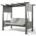 Pamapic 2-in-1 Convertible Porch Swing Bed, 3-Seat Elegant Patio Swing with Wicker Armrests, Outdoor Chair with Adjustable Canopy for Balcony, Garden, and Poolside, Gray