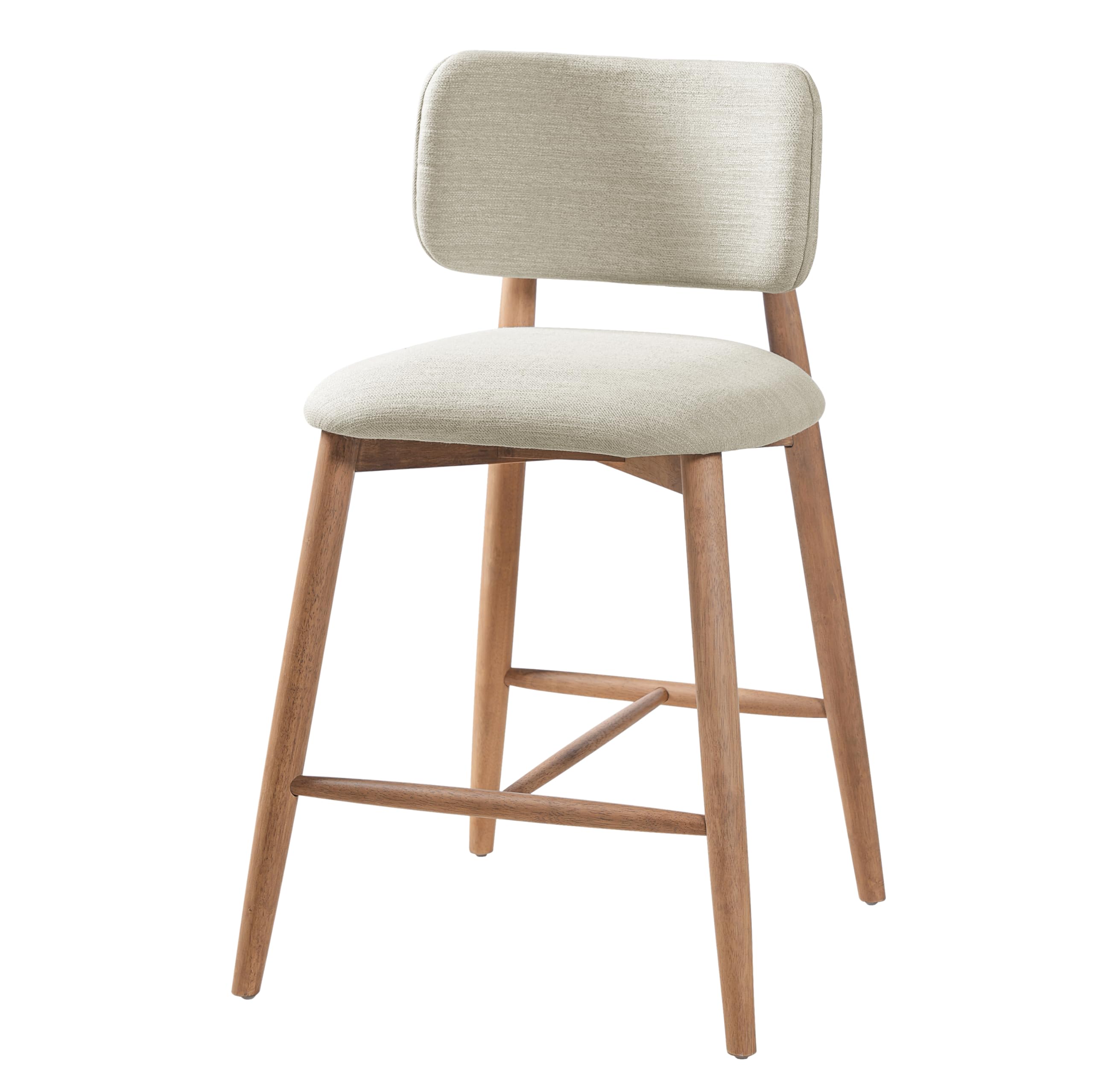 Christopher Knight Home Mundo Counter Height Bar Stools Set of 2, Fabric Upholstered Counter Stools and Curved Backrest, Rubberwood Kitchen Island Armchair with Splayed Legs, Beige + Natural