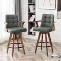 MEKLIBA 30” Bar Height Bar Stools,Leather Upholstered Bar Chair, Swivel Bar Stools with Back and Arms，Modern Barstool Set of 2 for Kitchen Island (Green)
