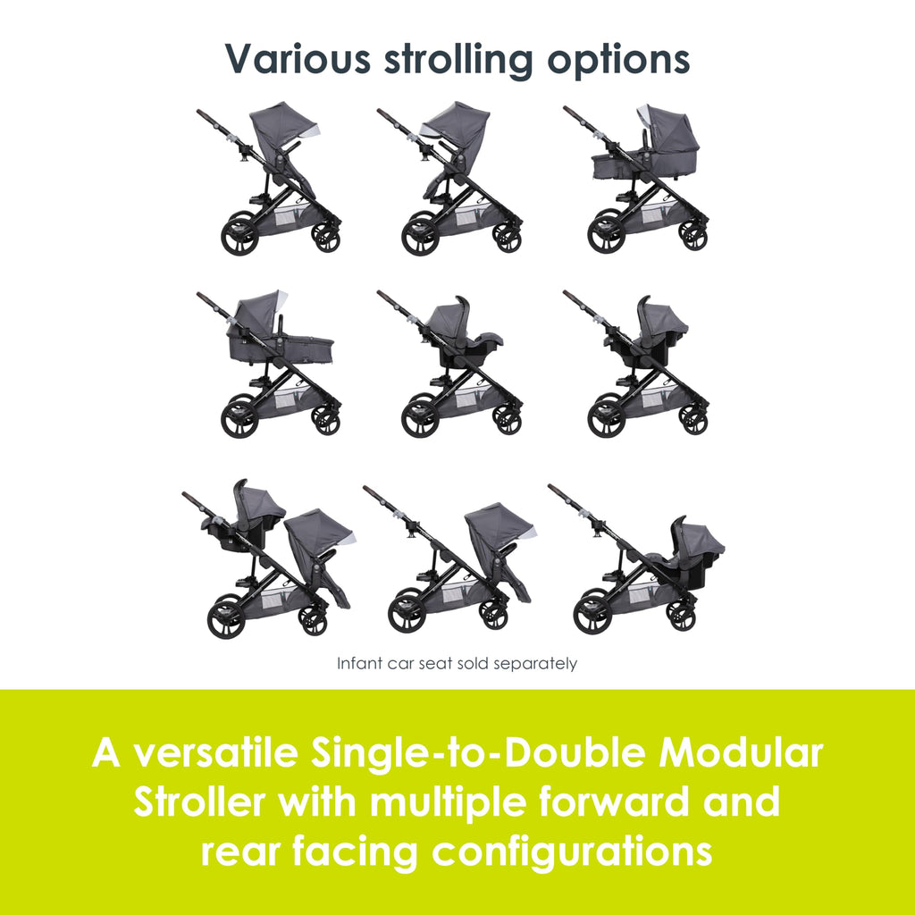 Baby Trend Morph Single to Double Modular Stroller, Dash Grey