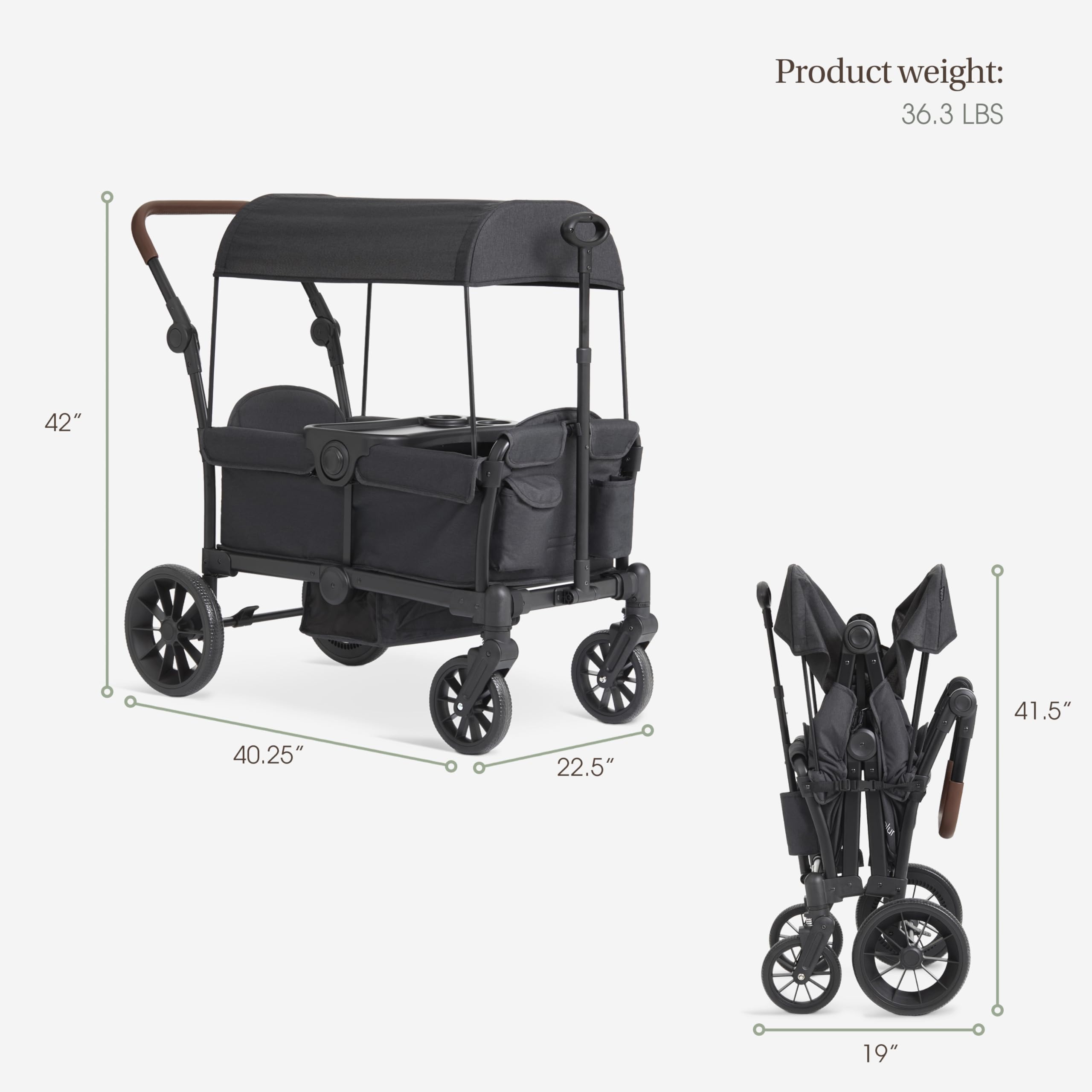 Evolur Trailblazer Wagon Double Stroller in Black, Foldable Infant and Toddler Stroller Wagon, 5-Point Harness, Removable Canopy, All-Terrain Wheels, Spacious Storage for 2 Kids