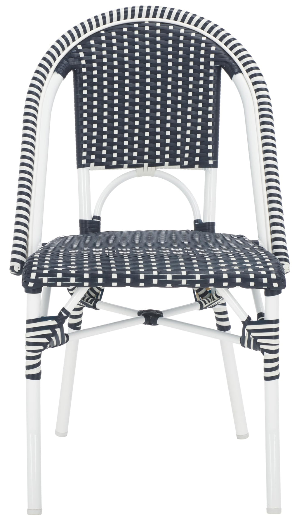 SAFAVIEH Outdoor - Torino Bistro Chair Set of 2 - Navy & White - Faux Wicker & Aluminum Frame - Bistro Side Chair Design - Ideal for Patio, Deck, Sunroom, Dining Area, 18" Seat Height (PAT7550F-SET2)