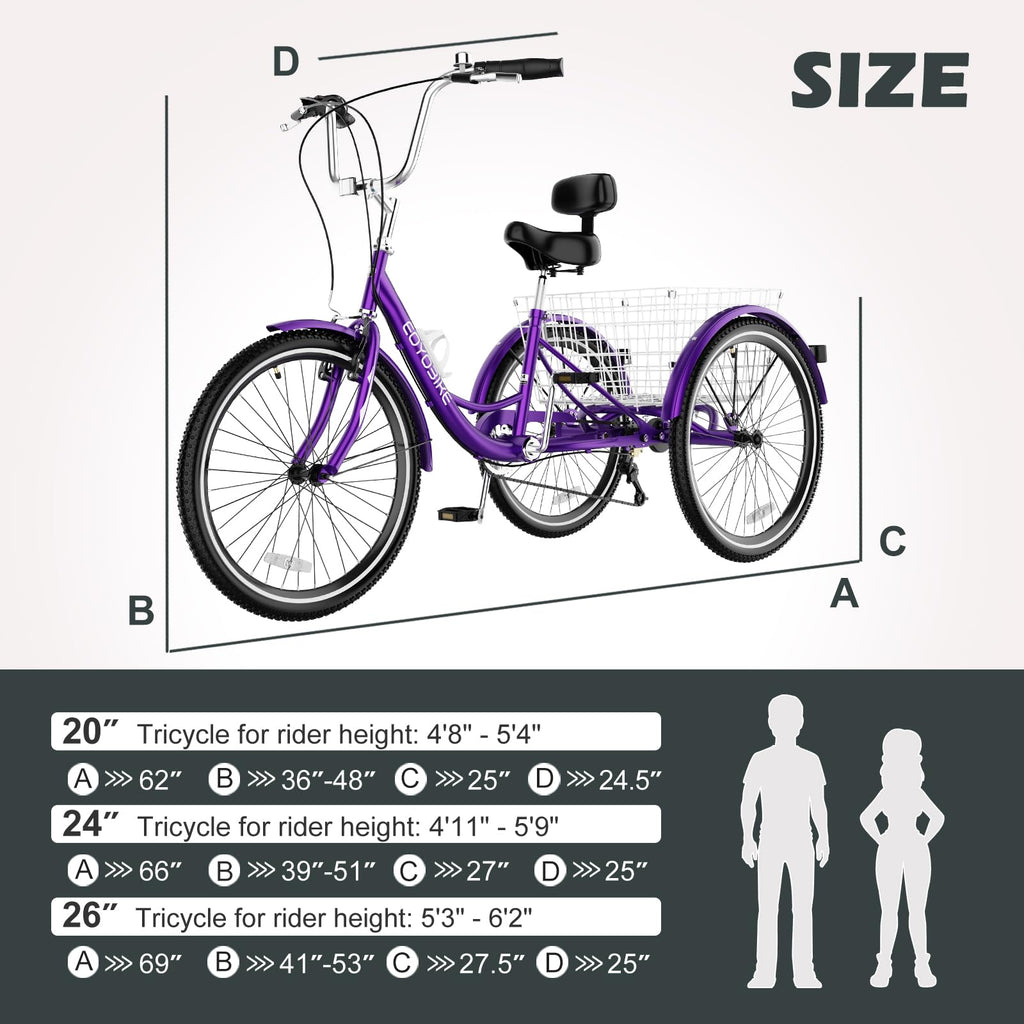 ABORON Adults Tricycle, 3 Wheels Bike for Adult, Tricycle for Adults, Double-Wall Wheel Rims, Tricycle for Women Men Exercise Outdoor Sports