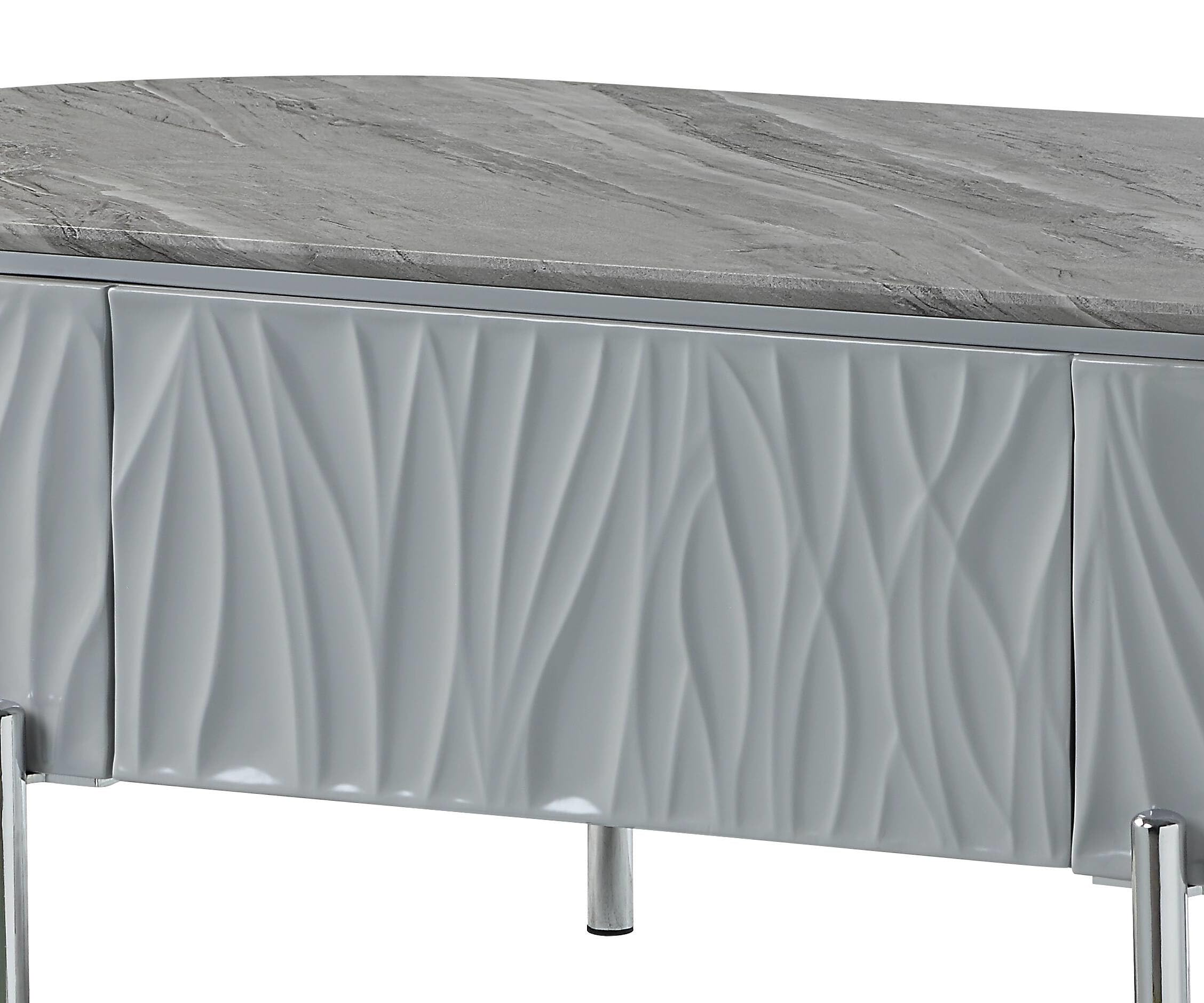 Acme Yukino Contemporary Wood/Metal Coffee Table in Gray High Gloss and Chrome