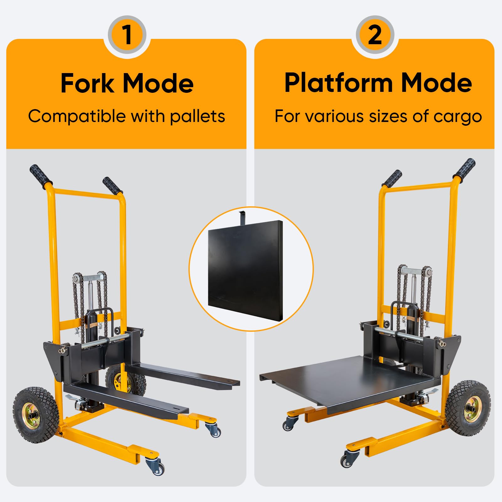 MMS Foldable Hydraulic Material Lift Winch Stacker, 450 Lbs 35.8" Max Lift w/ 9" Wheels 360° Swivel Casters, Pallet Truck Dolly, Fork Lift Table Cart, Pallet Jack, Removable Platform, Adjustable Forks