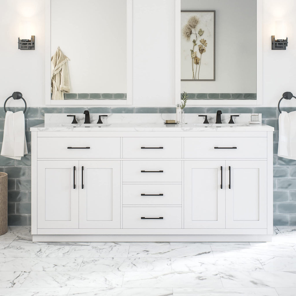 OVE Decors Athea 72" Double Undermount Sink Bathroom Vanity with Cultured Marble Countertop, Backsplash, Power Bar, in Almond Latte Finish