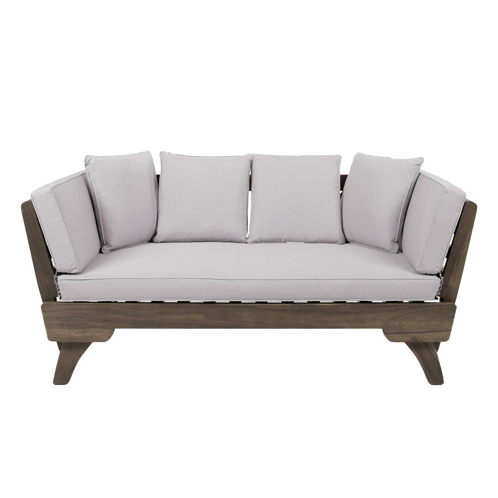 Christopher Knight Home Gary Patio Convertible Couch, Wooden Outdoor Daybed, 3-Seater Acacia Wood Patio Furniture Lounge Sofa for Backyard/Poolside/Garden, Back Pillow+Removable Cushion, Grey